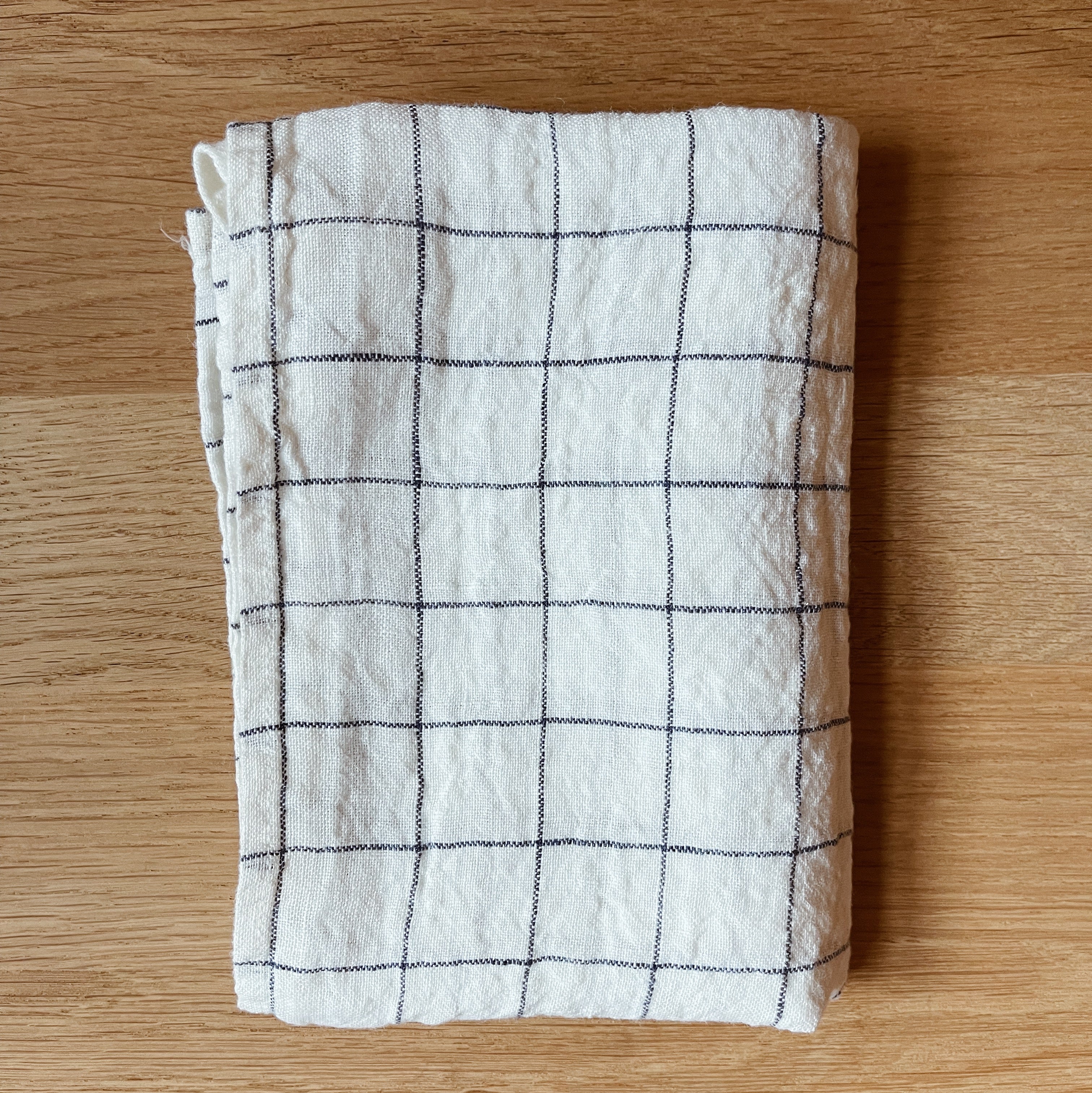 Linen Dish Towel / White with Blue Checks