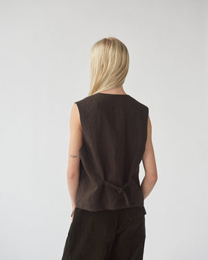 Linen Oversize Vest / Mørkebrun