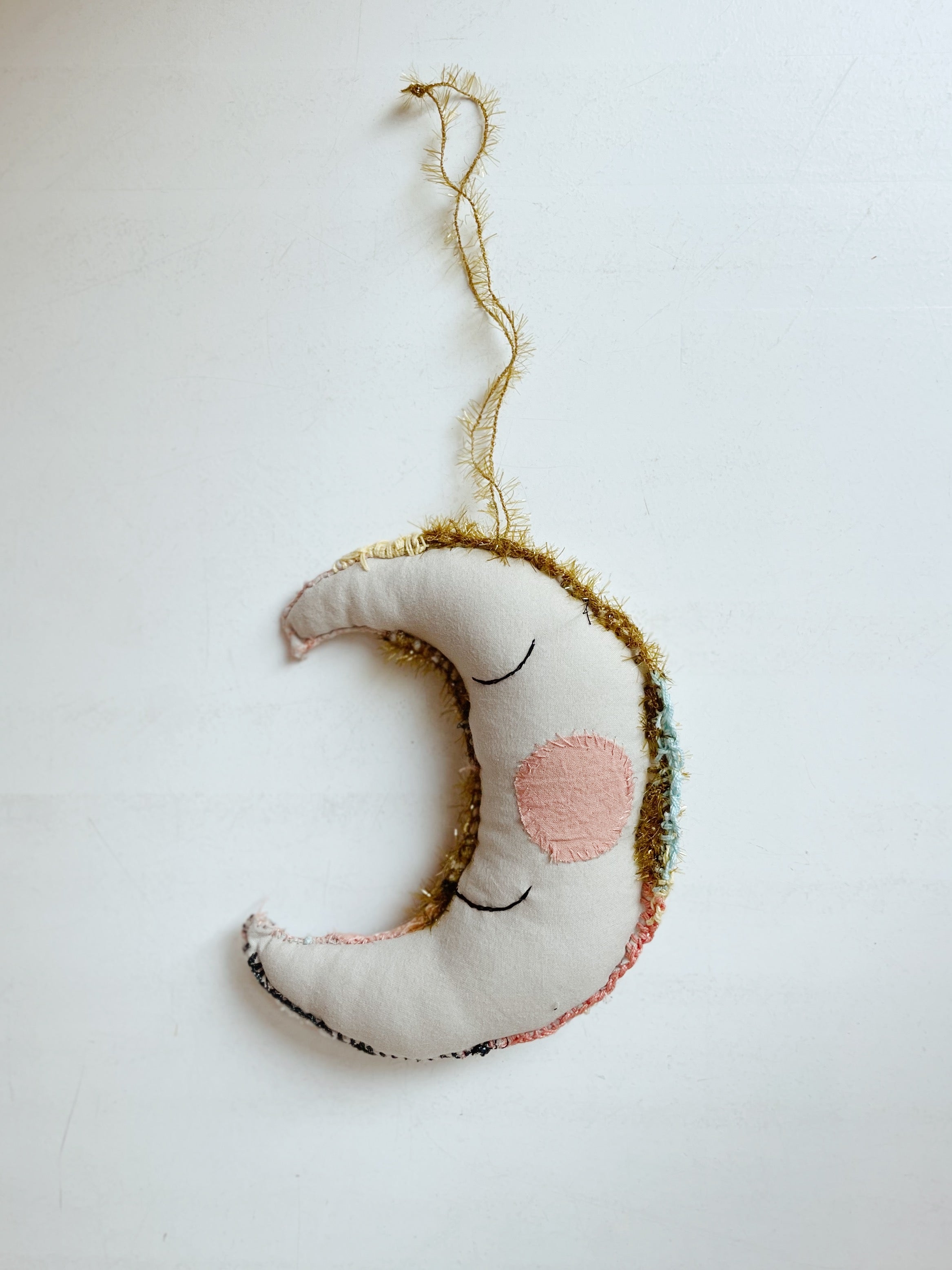 Big Moon Ornament / White with Pink