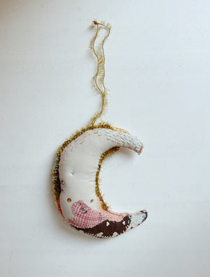 Big Moon Ornament / White with Pink