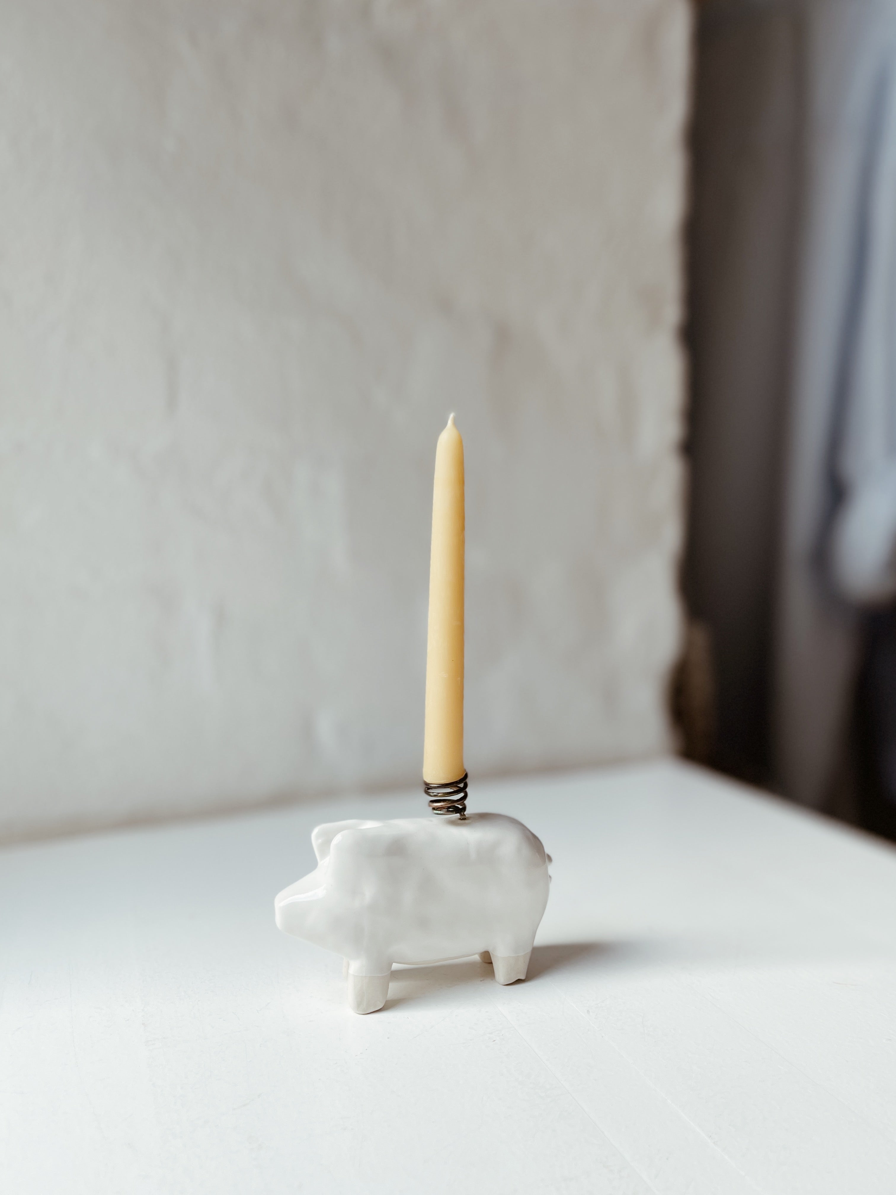 Christmas Pig Candle Holder / White