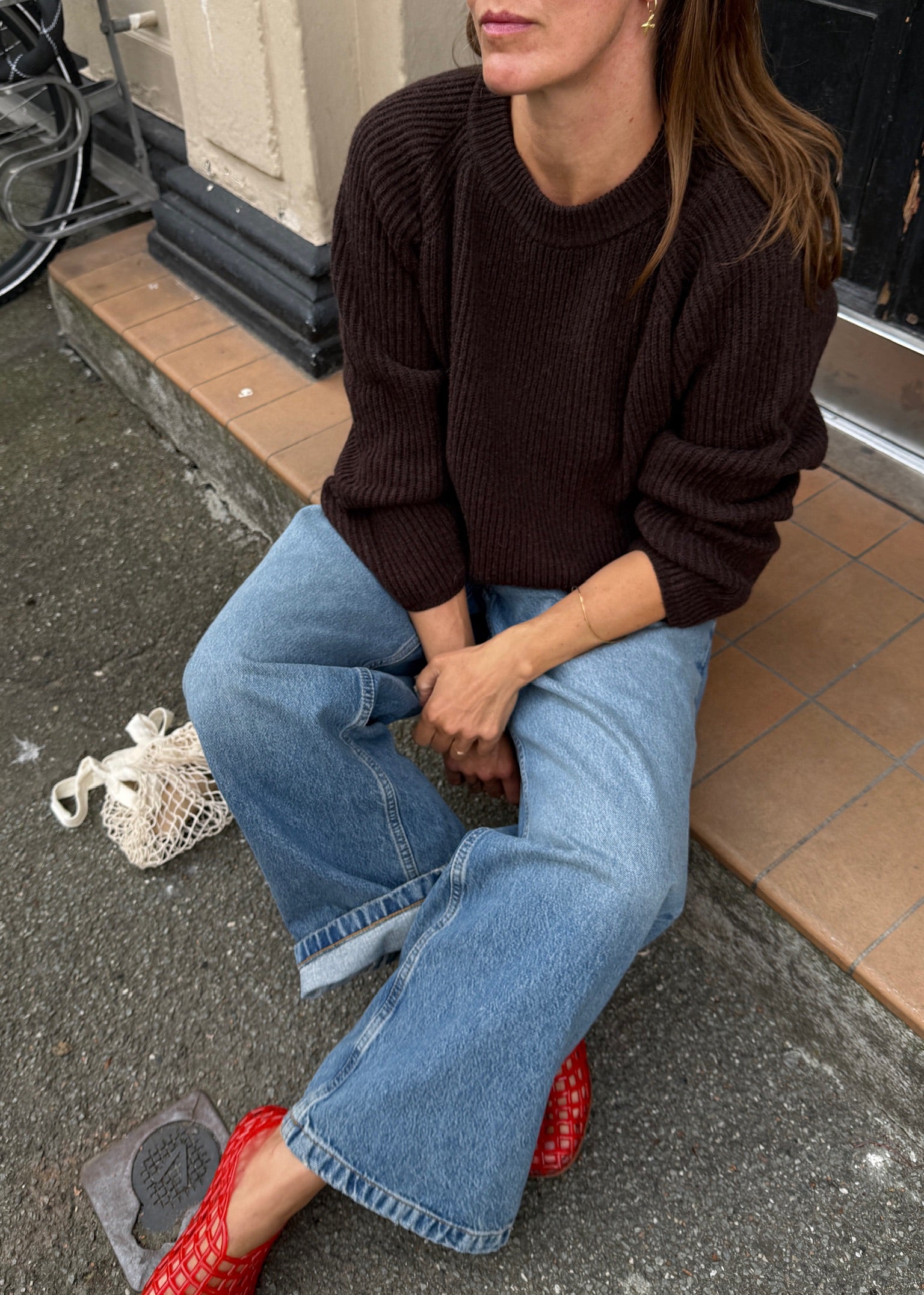 Shetland Wool Large Rib Jumper / Brown