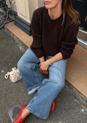Shetland Wool Large Rib Jumper / Brown