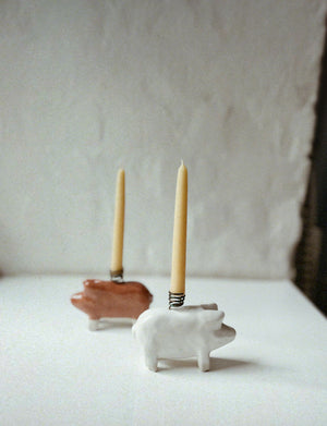 Christmas Pig Candle Holder / White