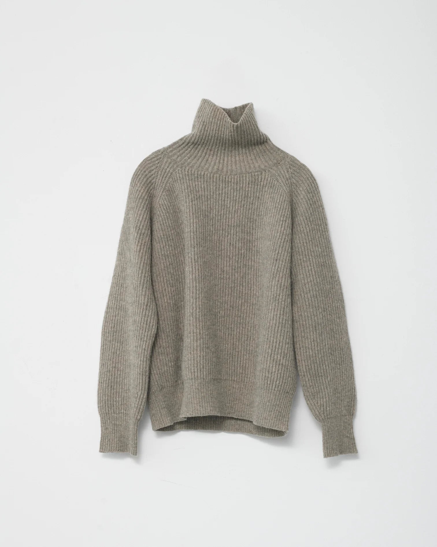 Shetland Wool Large Rib Crew-Neck Jumper / Nature