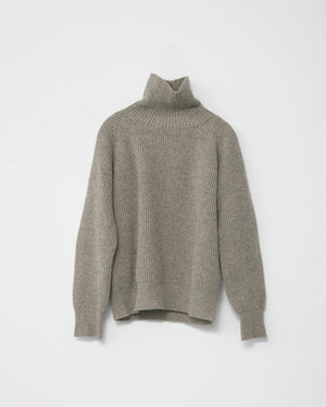 Shetland Wool Large Rib Crew-Neck Jumper / Nature