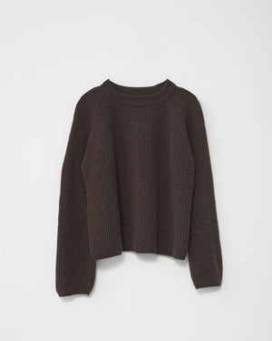 Shetland Wool Large Rib Jumper / Brown