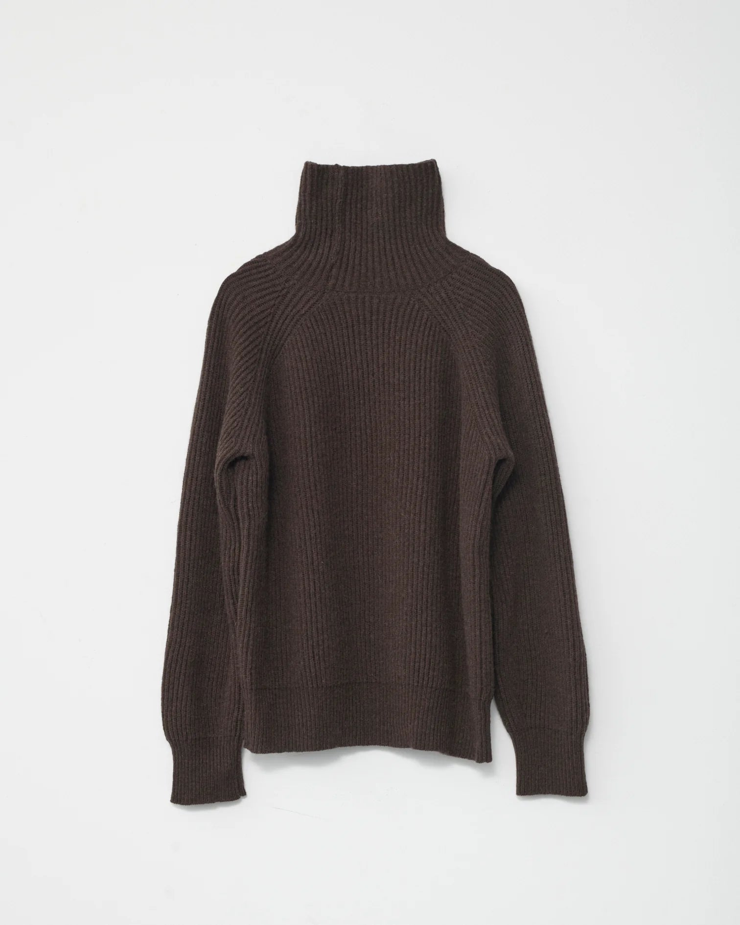 Shetland Wool Large Rib Crew-Neck Jumper / Brown