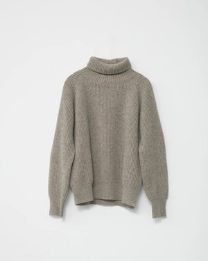 Shetland Wool Large Rib Crew-Neck Jumper / Nature