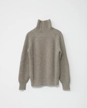 Shetland Wool Large Rib Crew-Neck Jumper / Nature