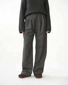 Shetland Wool Wide Box Trousers / Navy / Grey