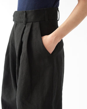 Linen Wide Box Pants / Black