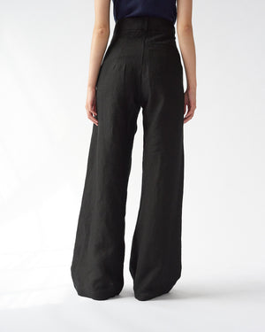 Linen Wide Box Pants / Black