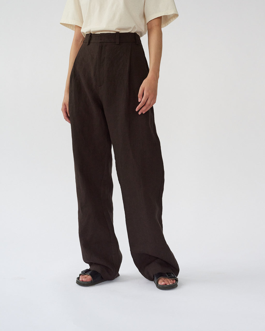 Linen Box Pants / Dark Brown