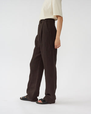 Linen Box Pants / Dark Brown