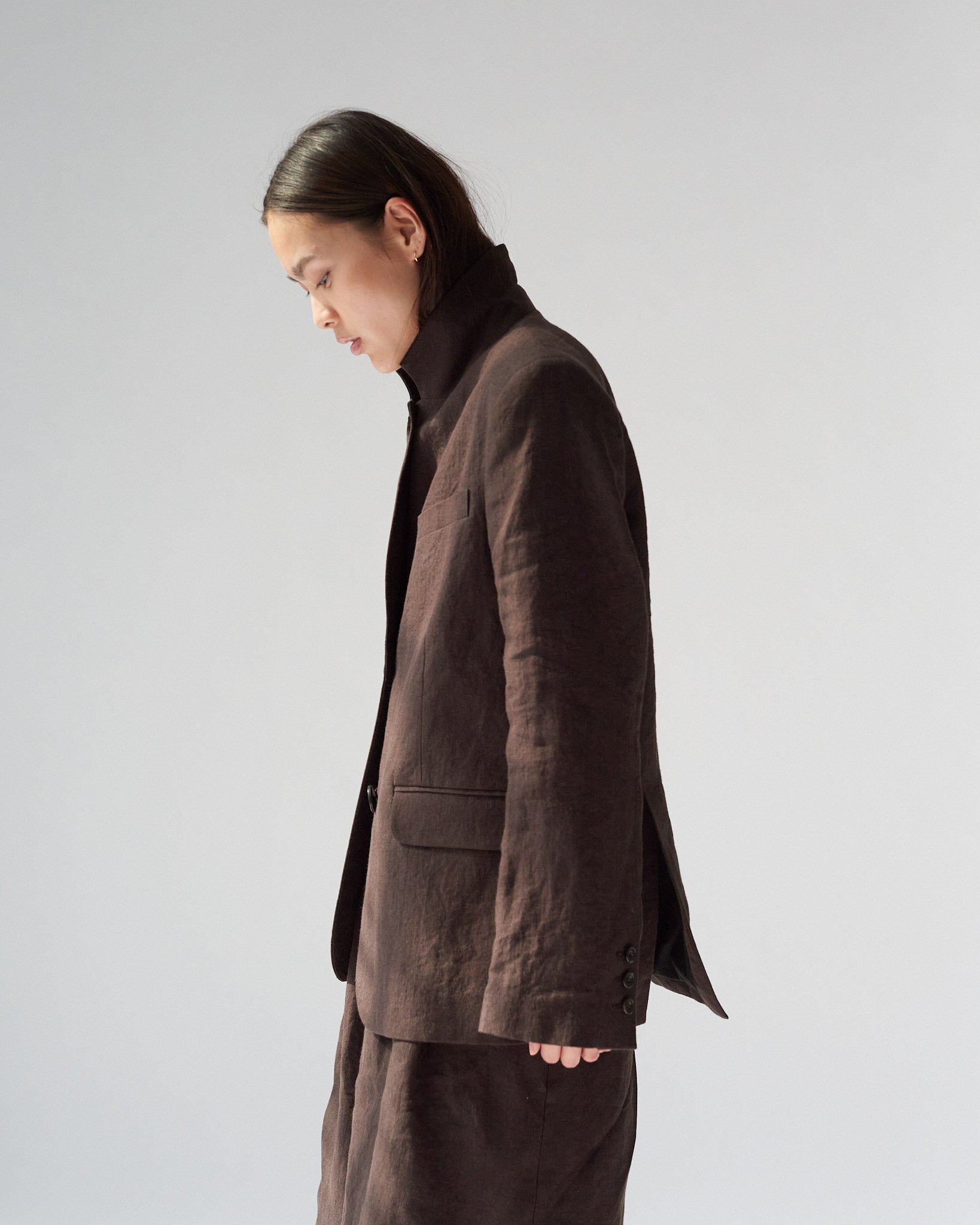 Linen Straight Blazer / Dark Brown