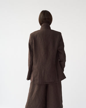 Linen Straight Blazer / Dark Brown