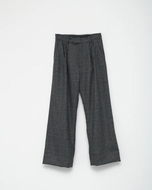 Shetland Wool Wide Box Trousers / Navy / Grey