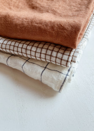 Linen Dish Towel / Brown Checks
