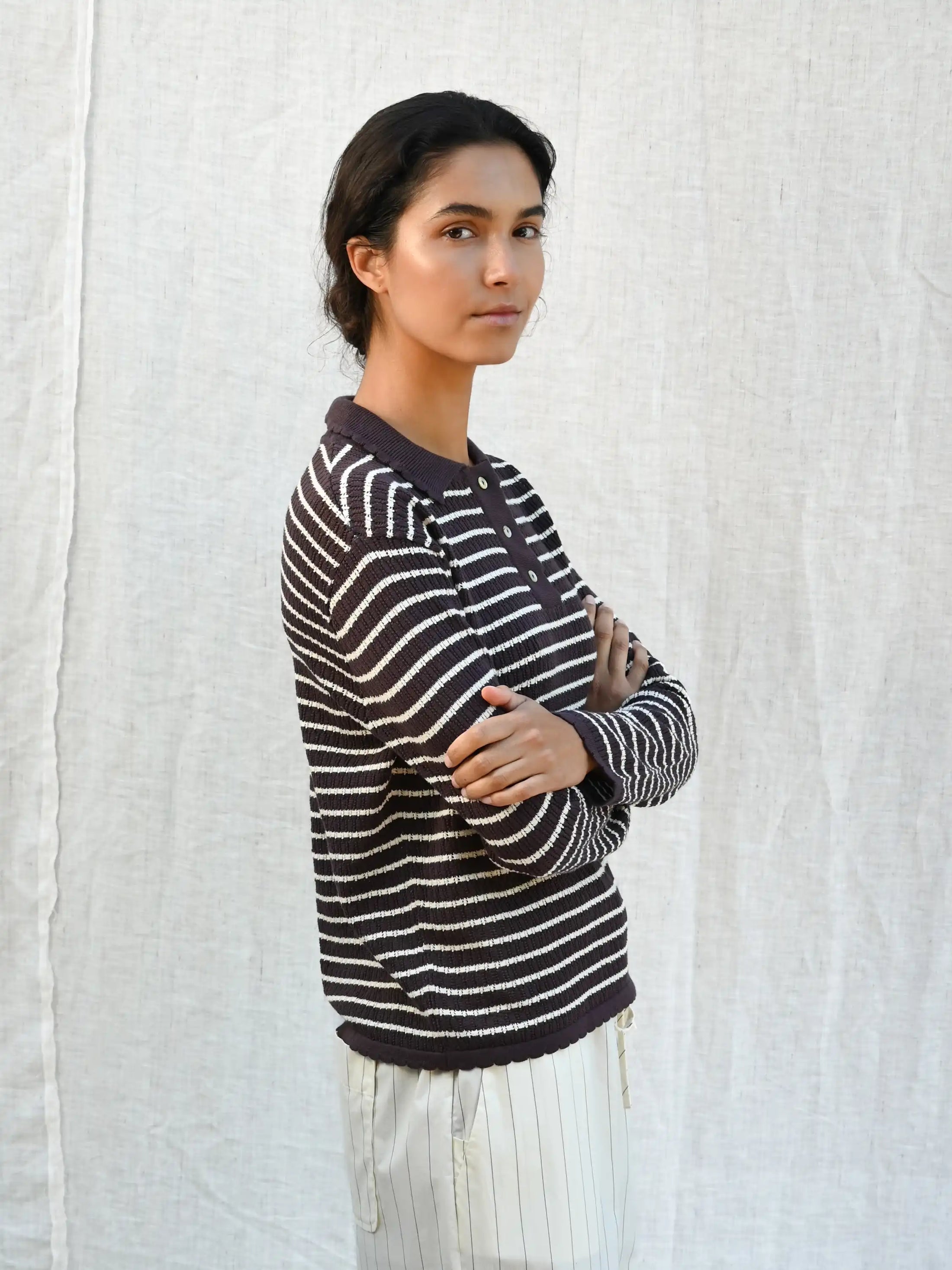 Nuria Long Sleeve Polo / Chocolate