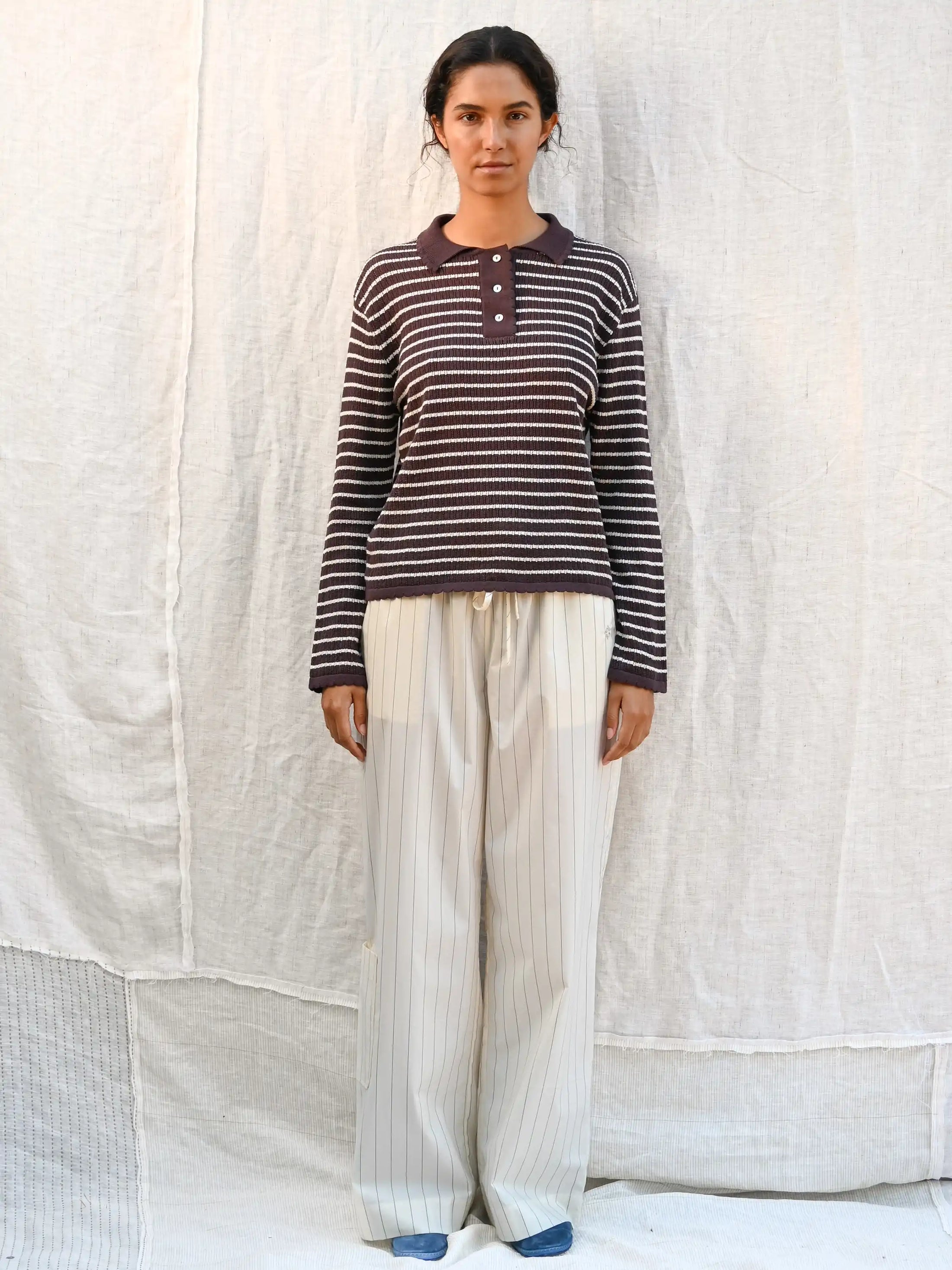 Nuria Long Sleeve Polo / Chocolate