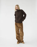 Shetland Wool Large Rib Crew-Neck Jumper / Brown