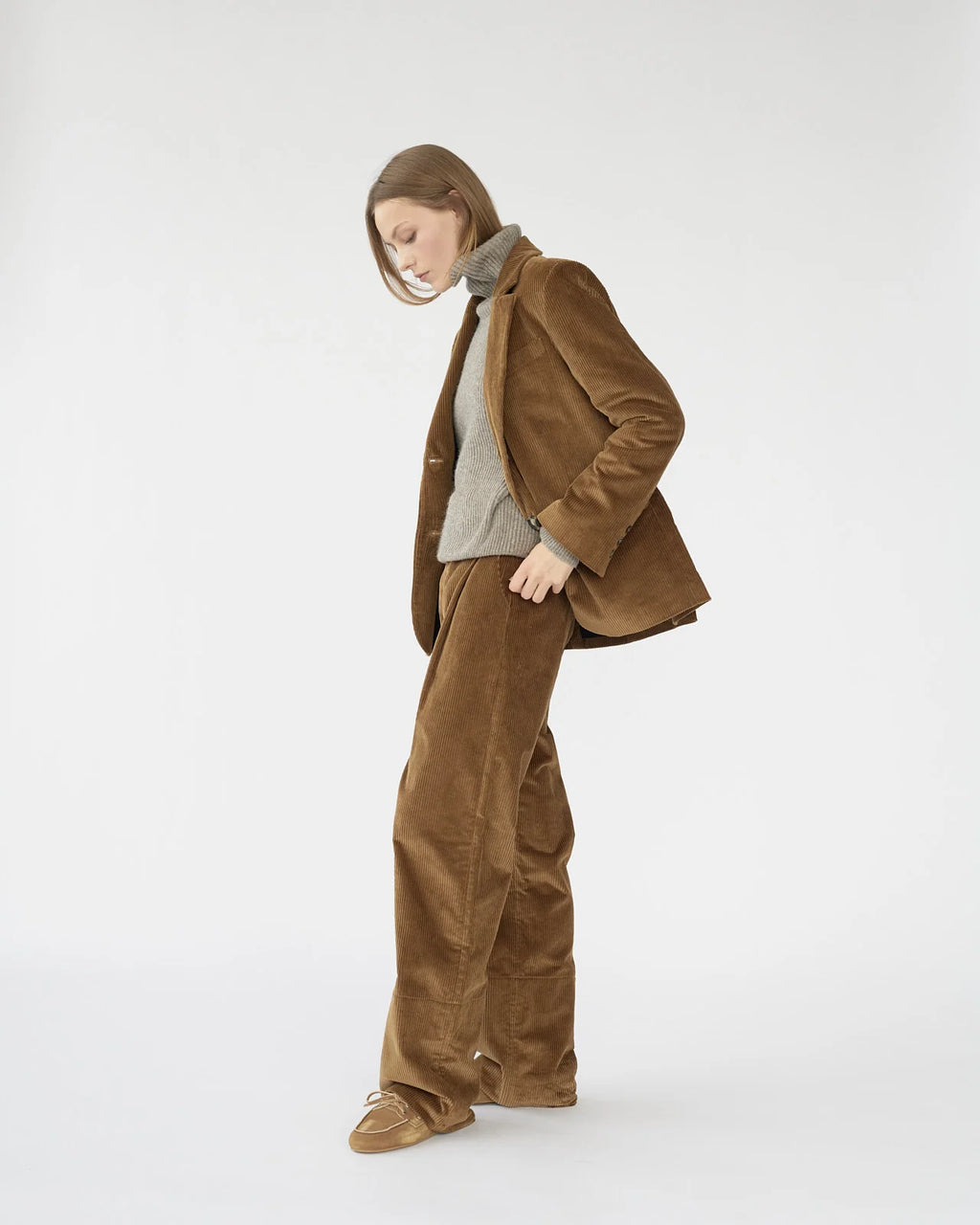Corduroy Straight Blazer / Cognac