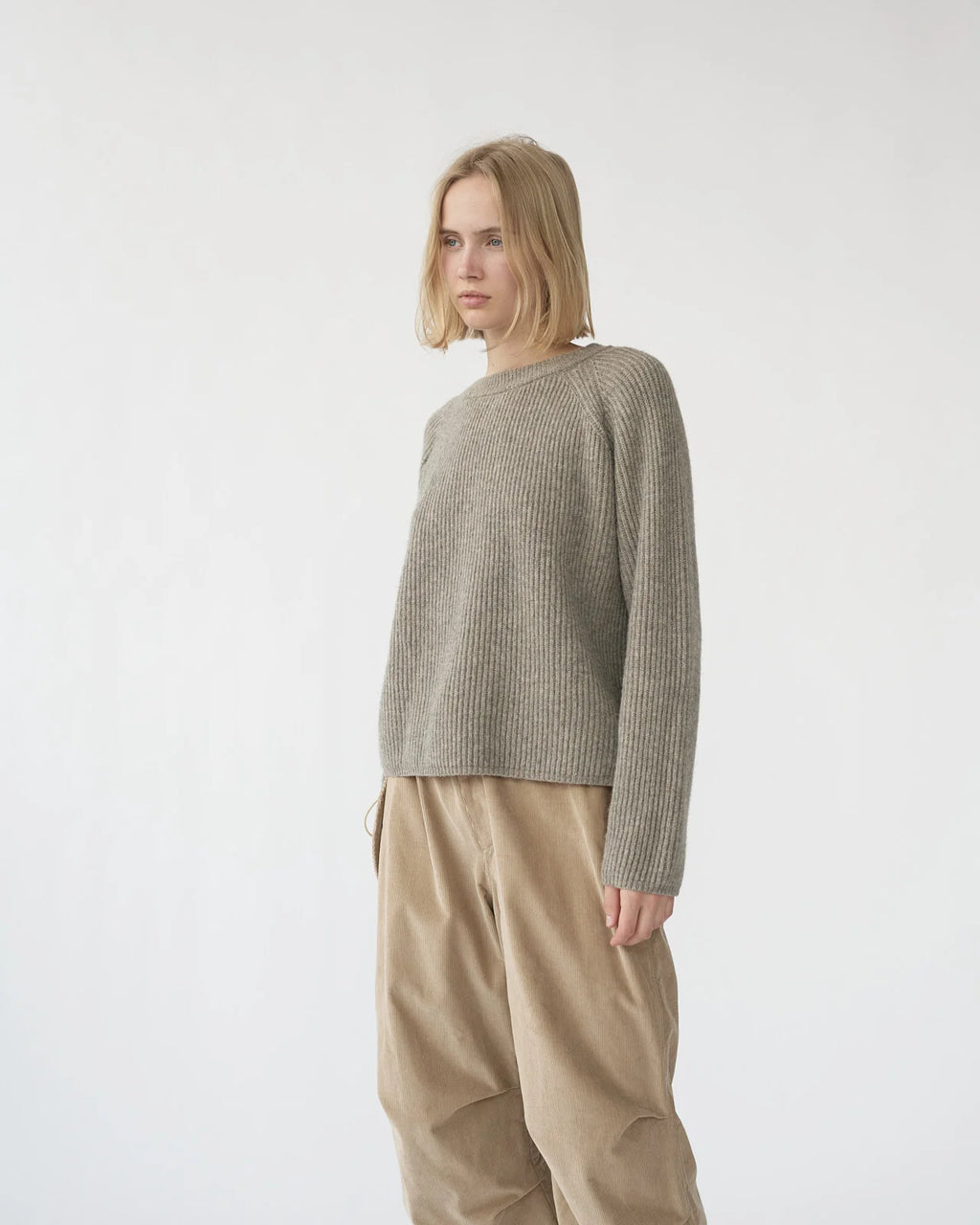 Shetland Wool Large Rib Jumper / Nature