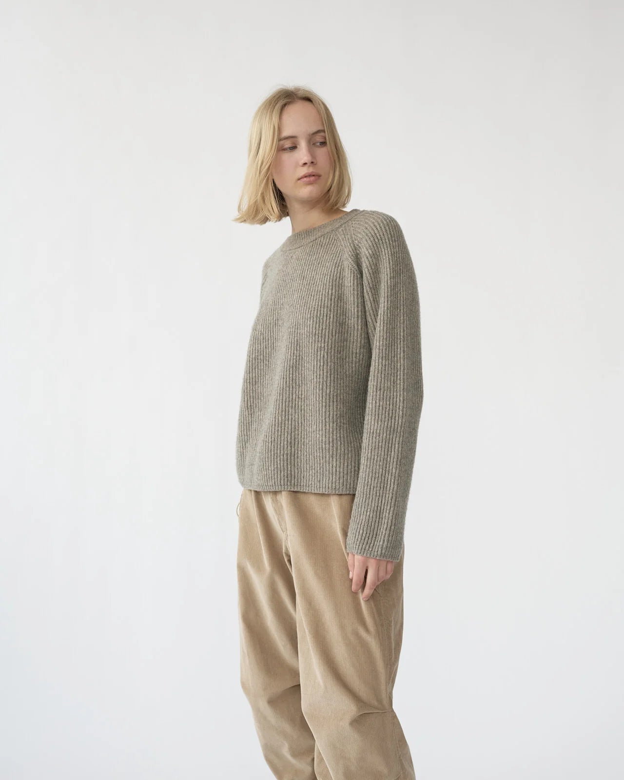 Shetland Wool Large Rib Jumper / Nature