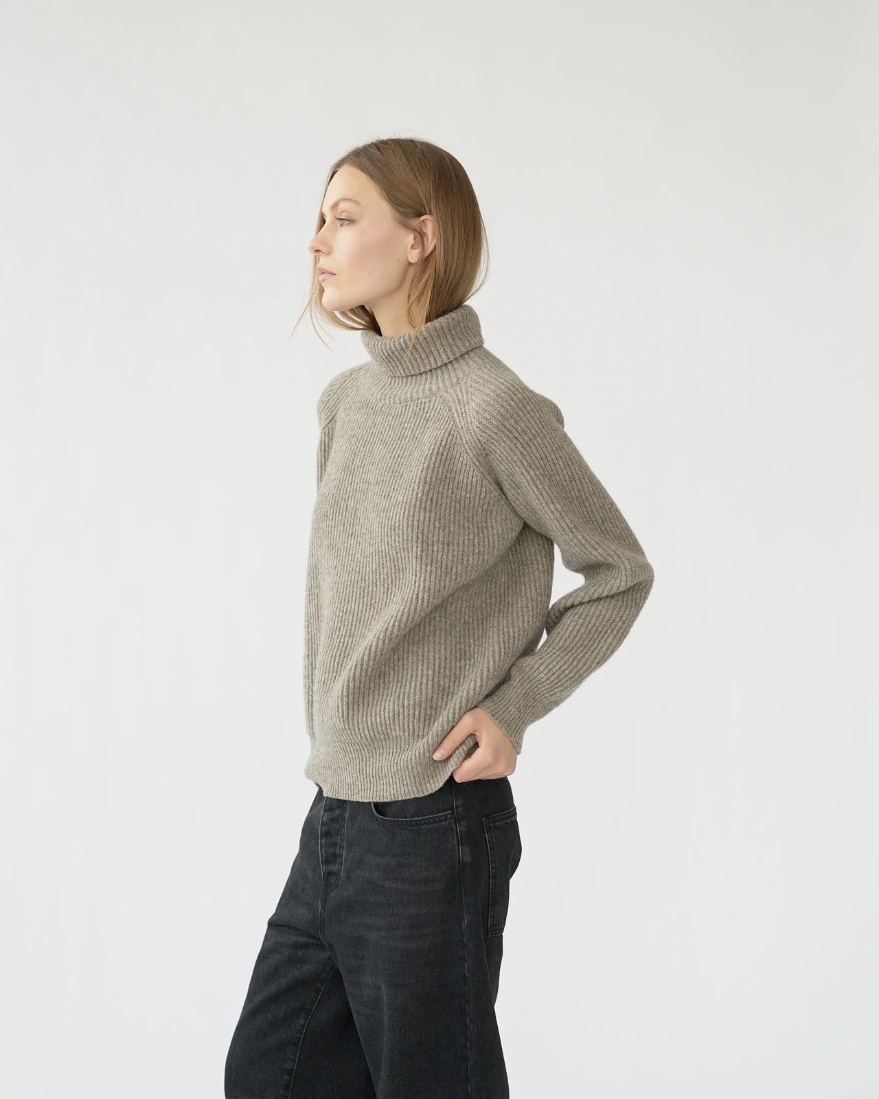 Shetland Wool Large Rib Crew-Neck Jumper / Nature