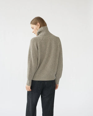 Shetland Wool Large Rib Crew-Neck Jumper / Nature
