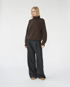 Fine Wool Wide Box Trousers / Black