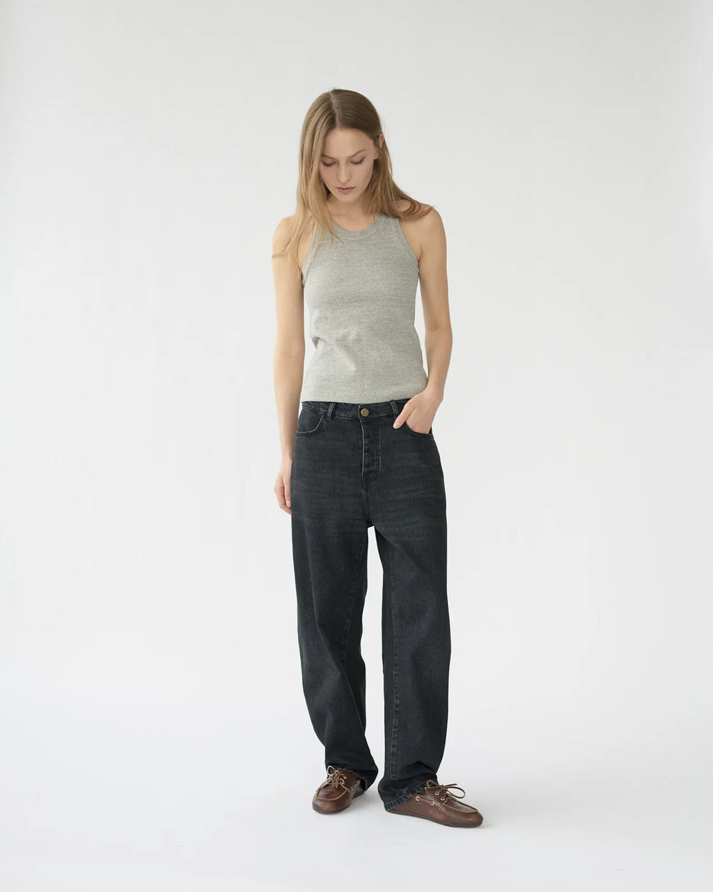 Hemp / Cotton Barrel Jeans / Washed Black