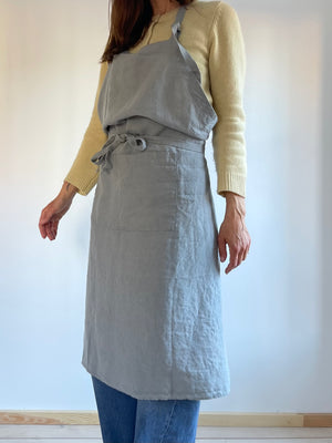 Linen Classical Apron / Blue Grey