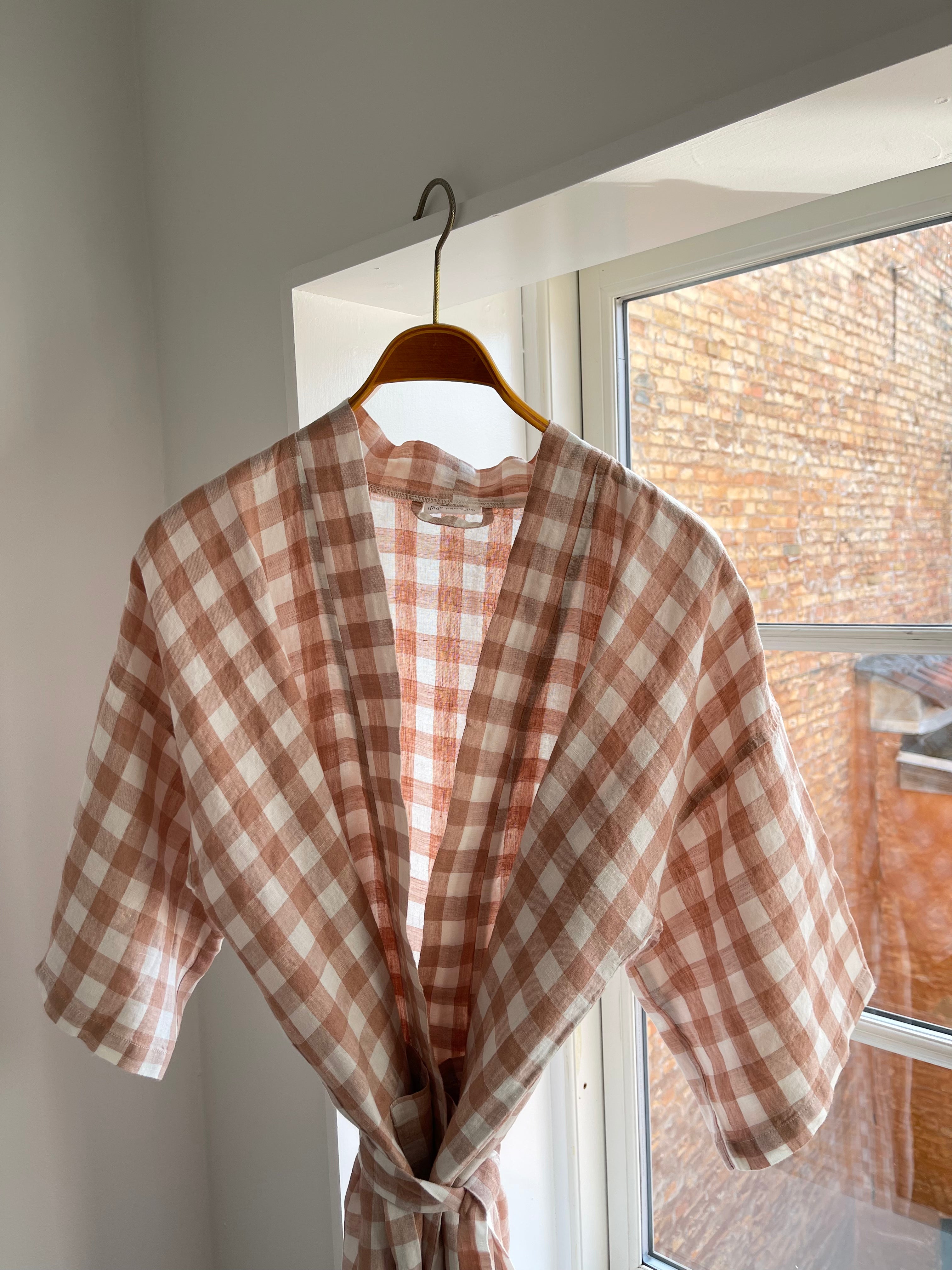 Linen Kimono / Moka Medium Gingham