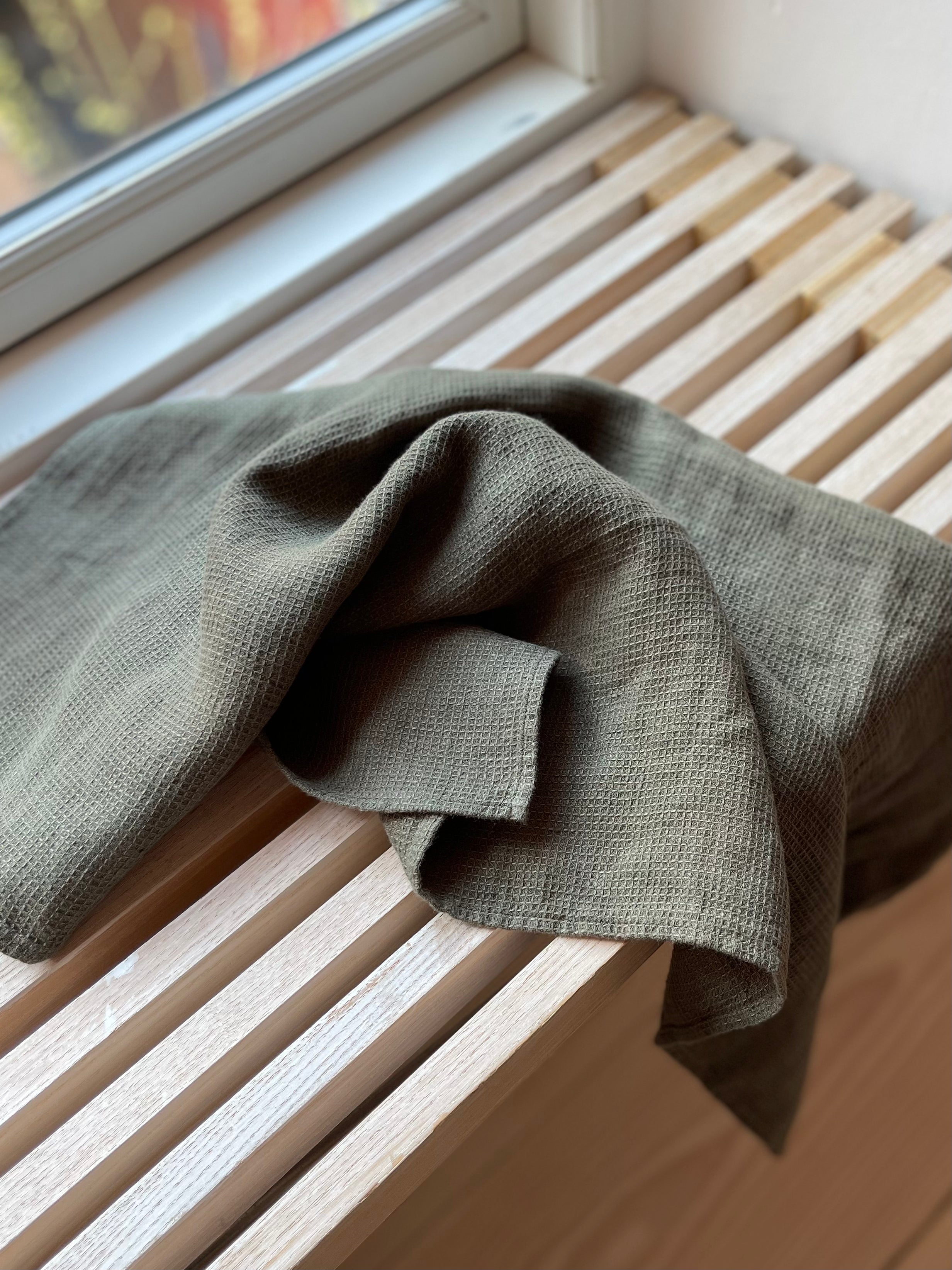 Linen Dish Towel Waffle / Kaki