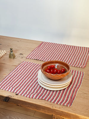 Linen Table Mat / Navy Red Stripe