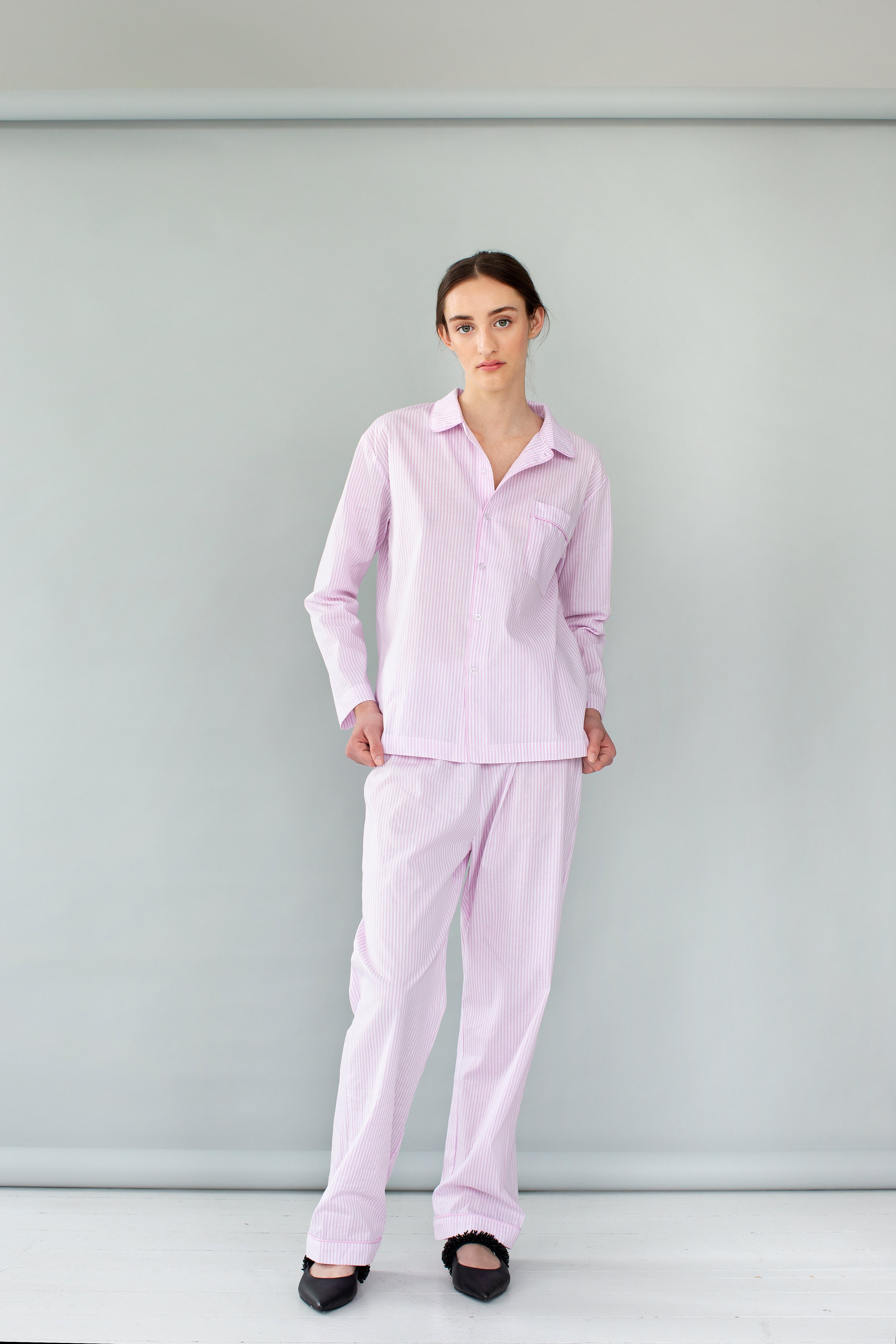 Addie Pyjamas Set / Light Pink and White Stripe