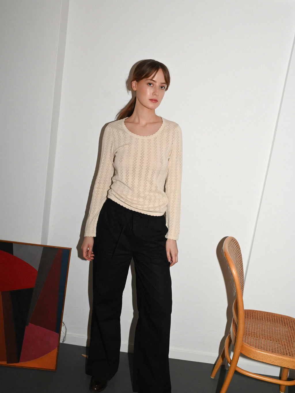 Nellie Knit Long Sleeve Blouse / Ecru