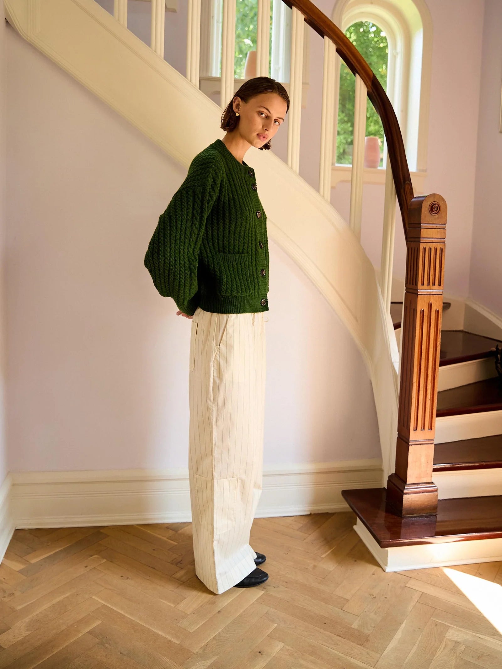 Gertrud Cable Cardigan / Cactus Green