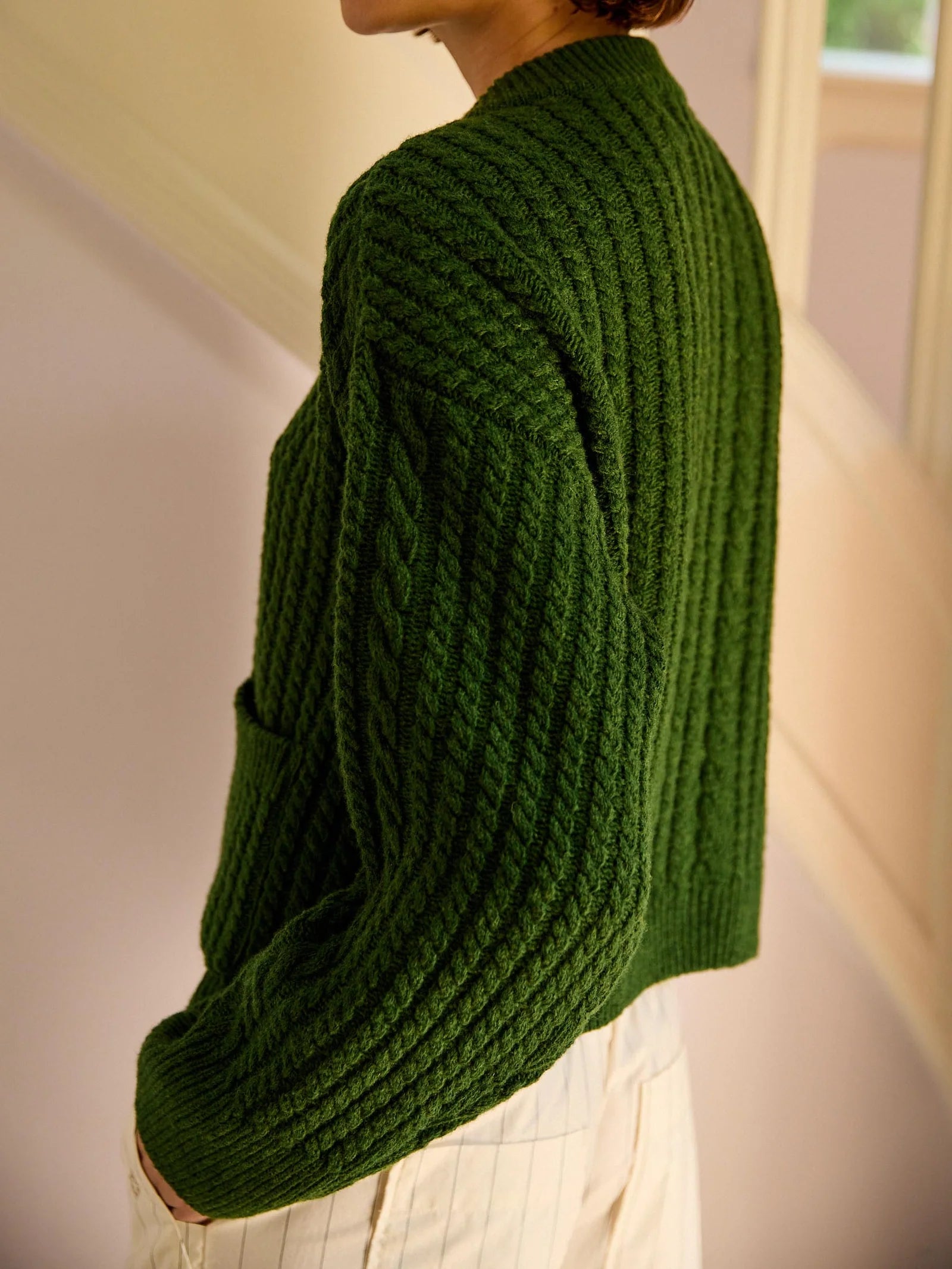 Gertrud Cable Cardigan / Cactus Green