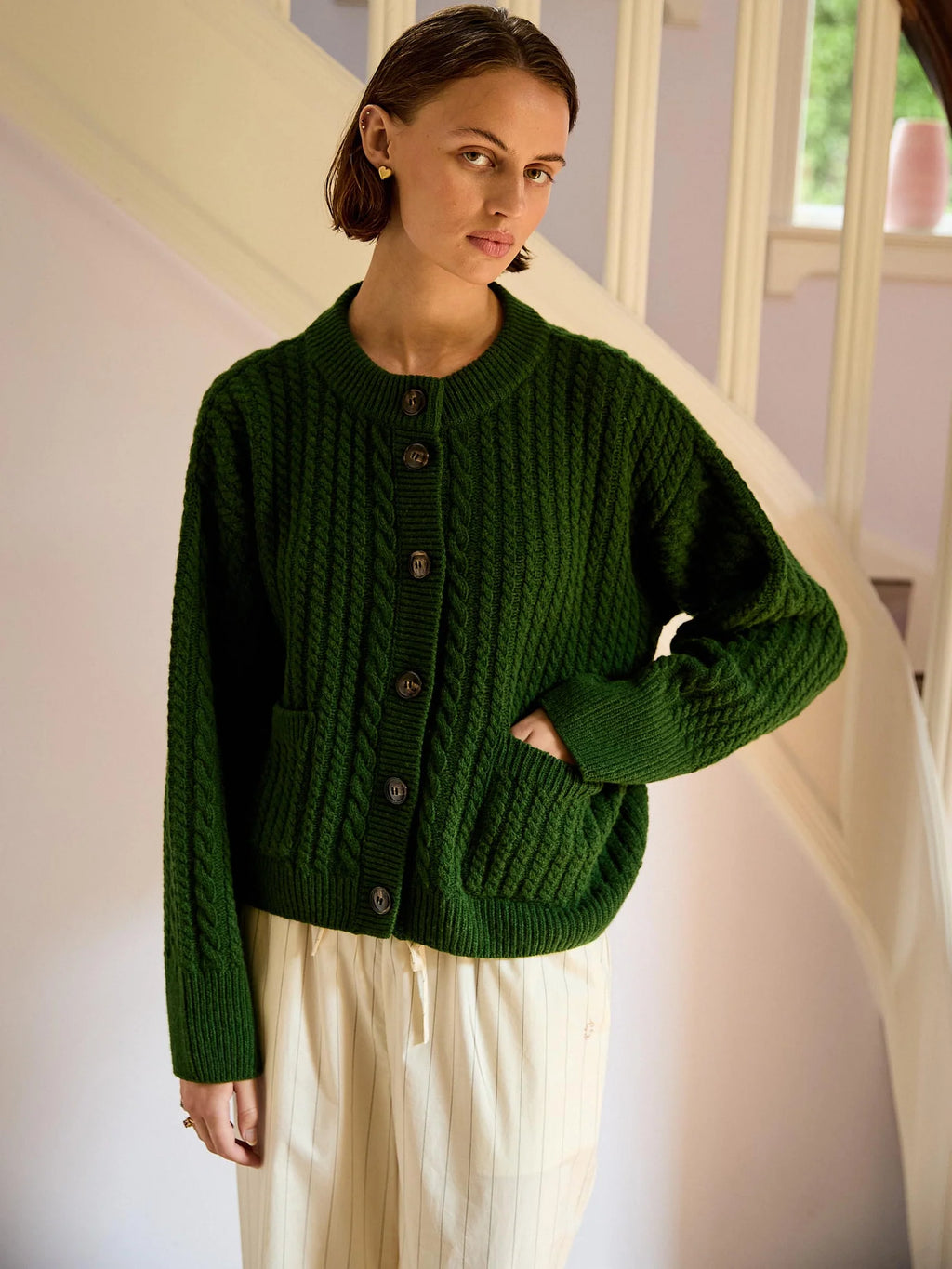 Gertrud Cable Cardigan / Cactus Green