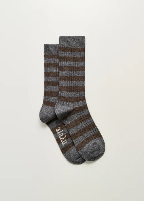 Striped Cashmere Socks / Mix Grey