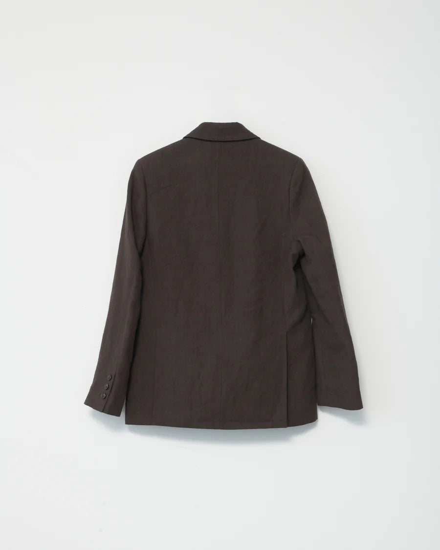 Linen Straight Blazer / Dark Brown