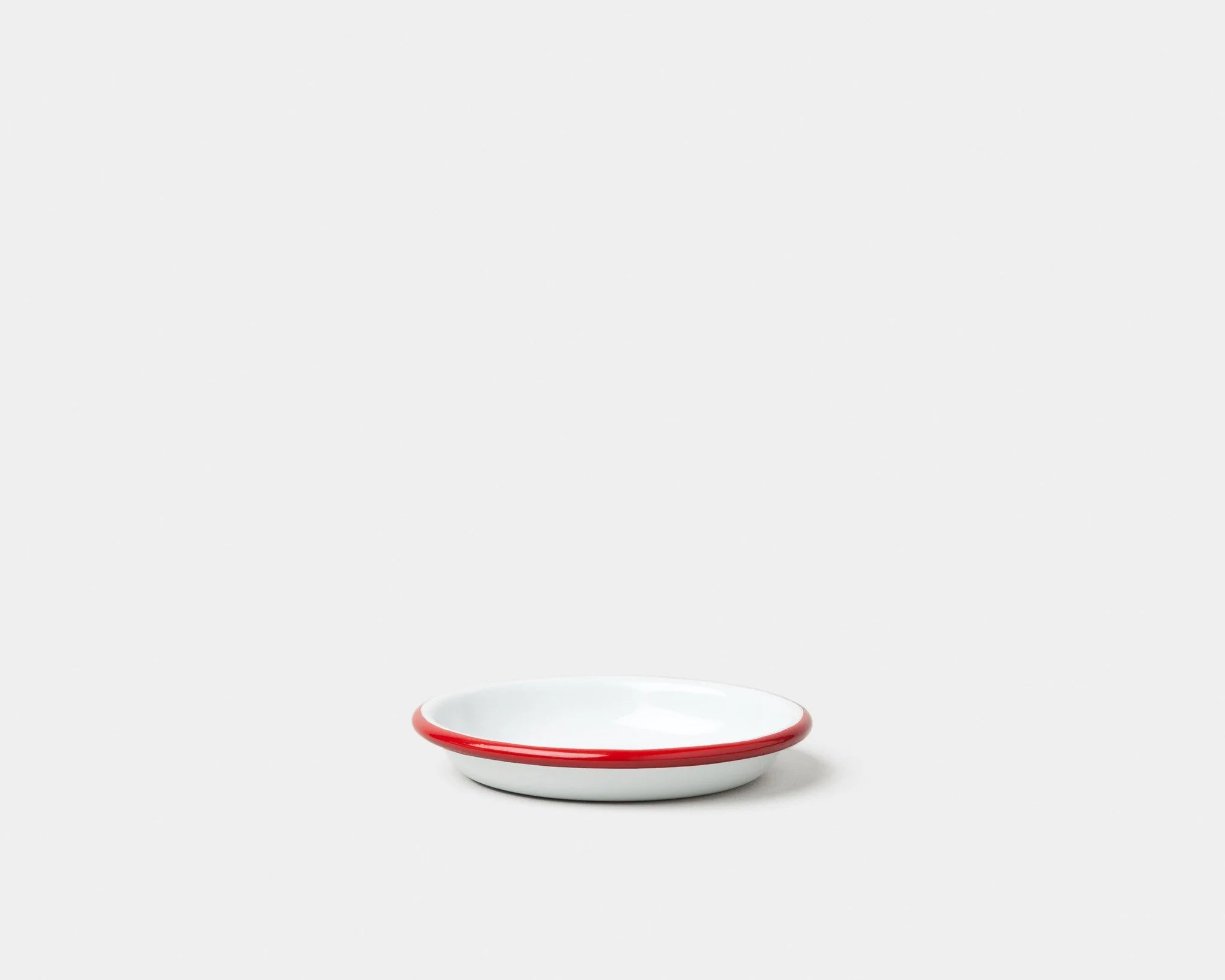 Emalje Lille Fad / Hvid med rød kant / 10 cm