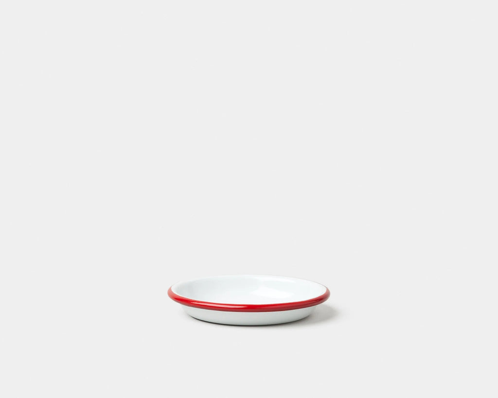 Emalje Lille Fad / Hvid med rød kant / 10 cm