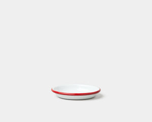 Emalje Lille Fad / Hvid med rød kant / 10 cm