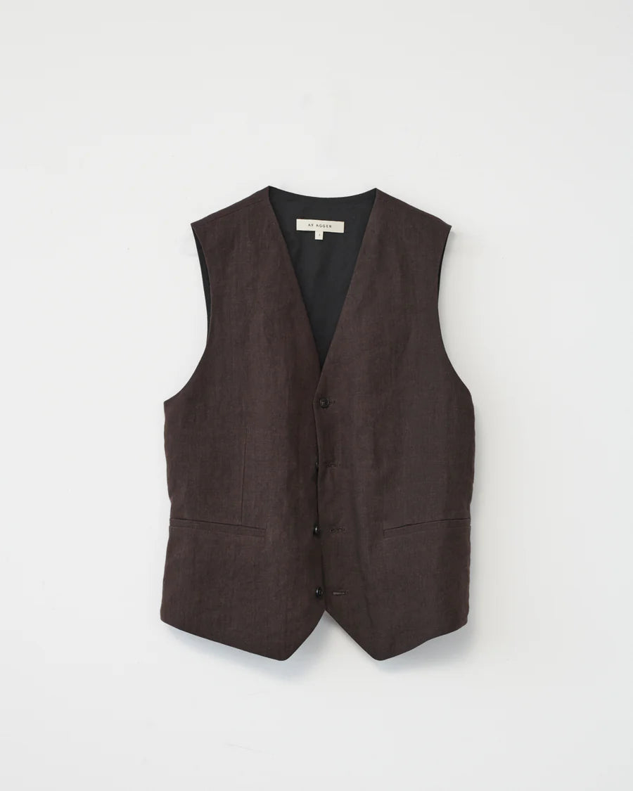 Linen Oversize Vest / Mørkebrun