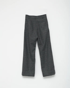 Shetland Wool Wide Box Trousers / Navy / Grey