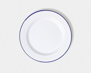 Enamel Plate, White with Blue rim
